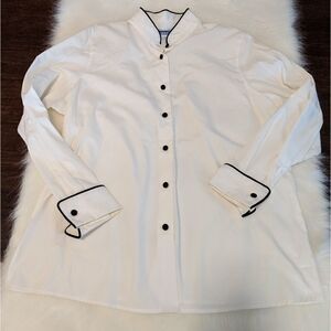 Pendleton Plus vintage white blouse black trim 14w